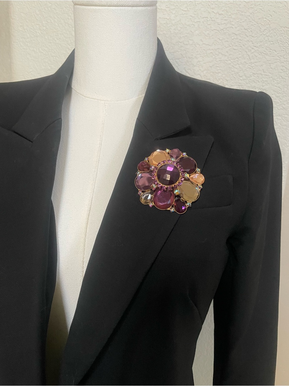 Purple Multi-Gem Floral Brooch